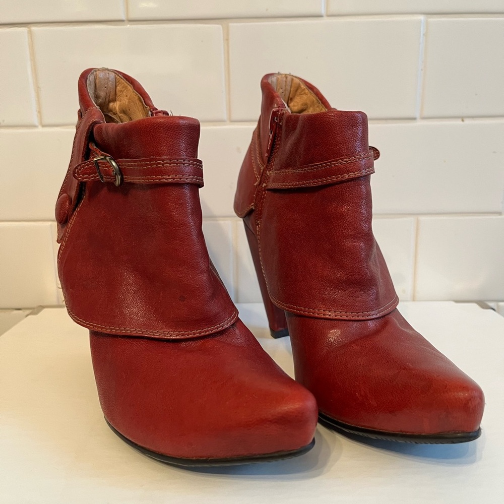 Miz Mooz Stylish Red Leather Ankle Boots